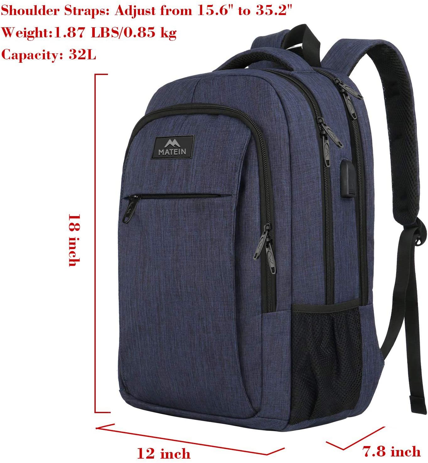Matein Travel Laptop Backpack, Business Anti Theft Slim Durable Laptops Backpack