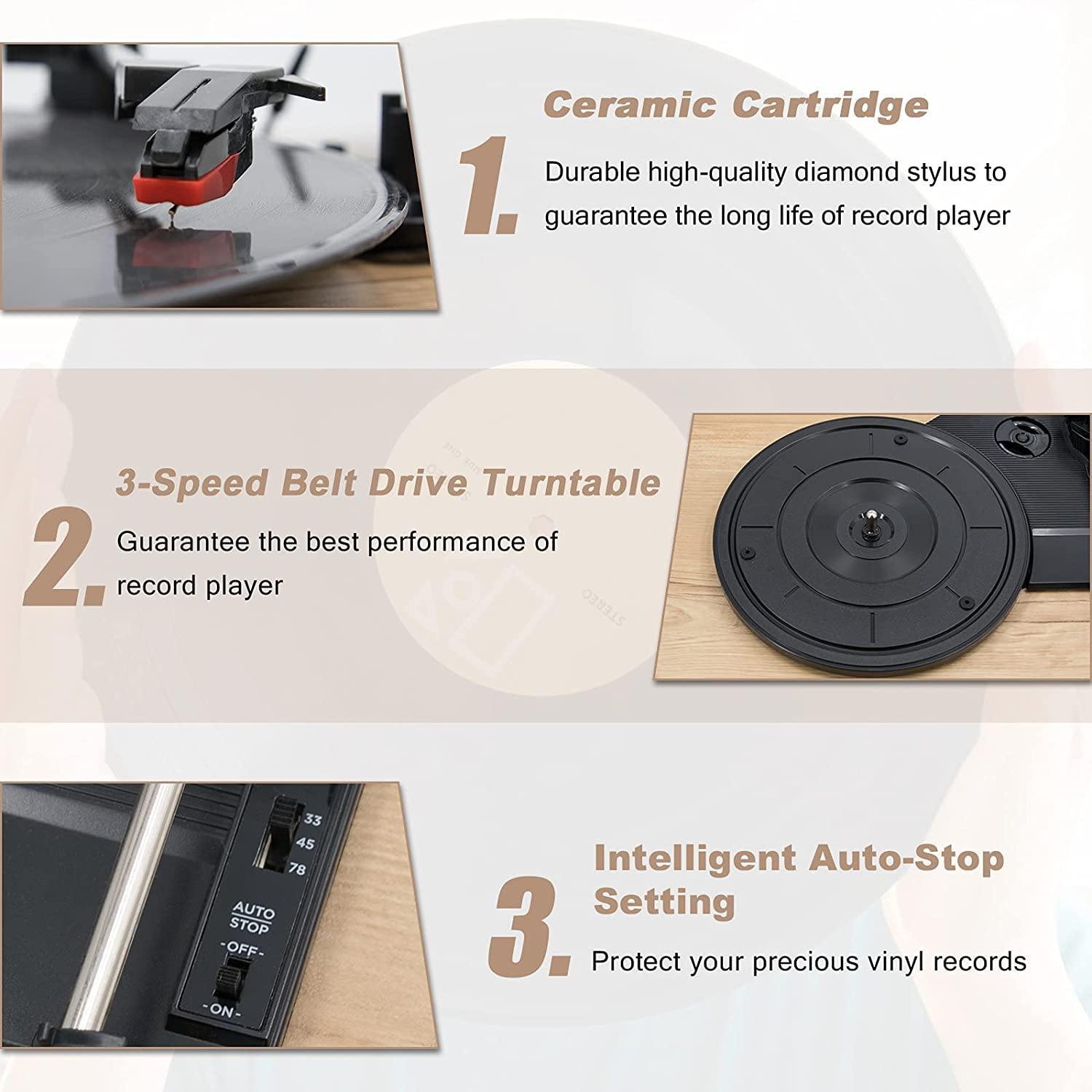 LP&No.1 Retro Bluetooth Record Player with Stereo External Speakers - JOY2ESpree
