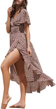 
                        
                          Load image into Gallery viewer, Miessial Women's Summer Chiffon V Neck Ruffle Maxi Dress Polka Dot Long Beach Wrap Dress
                        
                      