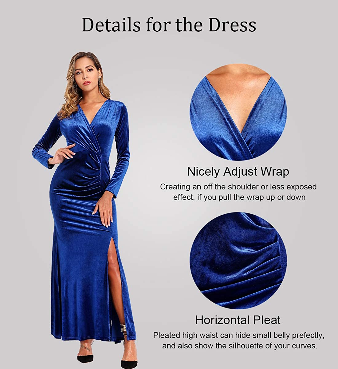 Ababalaya Long Sleeve Wrap Velvet Long Formal Dresses Cocktail Dress