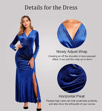 
                        
                          Load image into Gallery viewer, Ababalaya Long Sleeve Wrap Velvet Long Formal Dresses Cocktail Dress
                        
                      