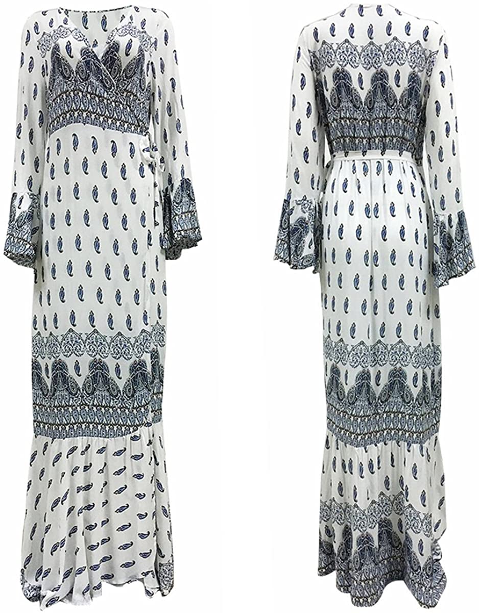 R.Vivimos Womens Summer Long Sleeve Cardigan Sexy Maxi Dresses