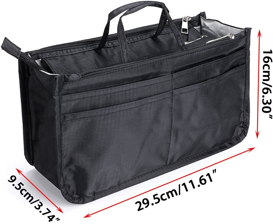 BTSKY New Printing Handbag Organizers Inside Purse Insert-High Capacity 13 Pockets Bag Tote Organizer with Handle Peacock Flower