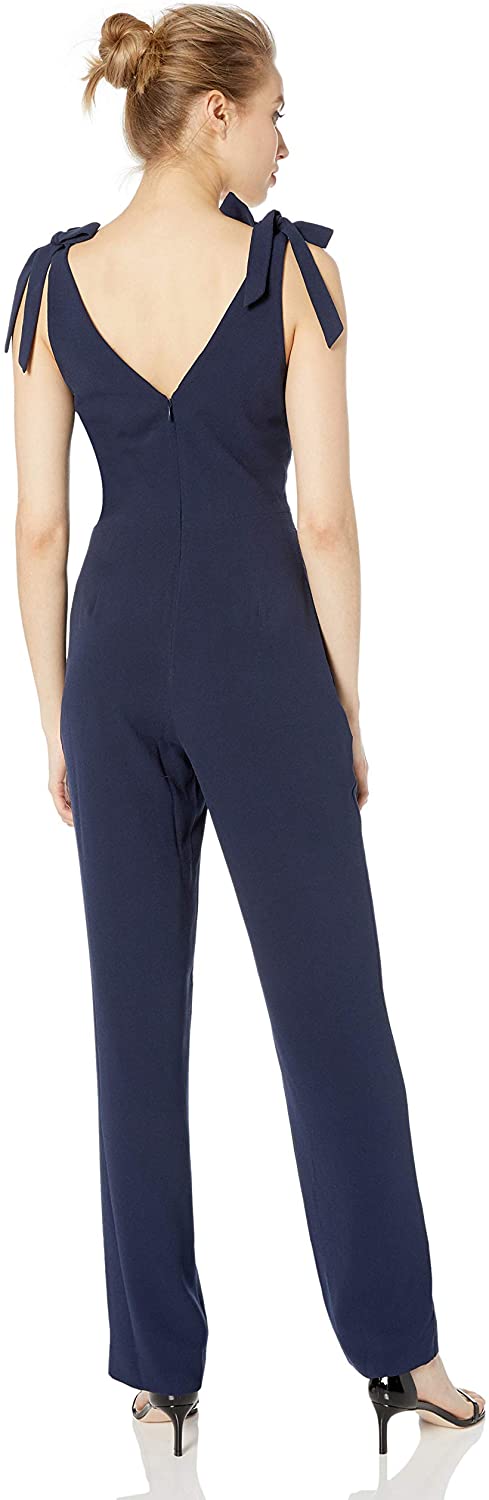 Dress the Population Women's Maira Sleeveless Plunging Dress Jumpsuit W Bows