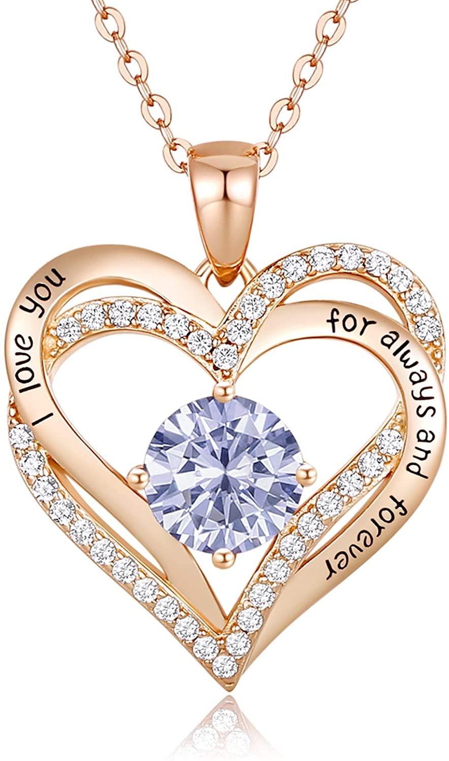 CDE Forever Love Heart Women Necklace 925 Sterling Silver Rose Gold Plated Birthstone Pendant Necklaces for Women - JOY2ESpree