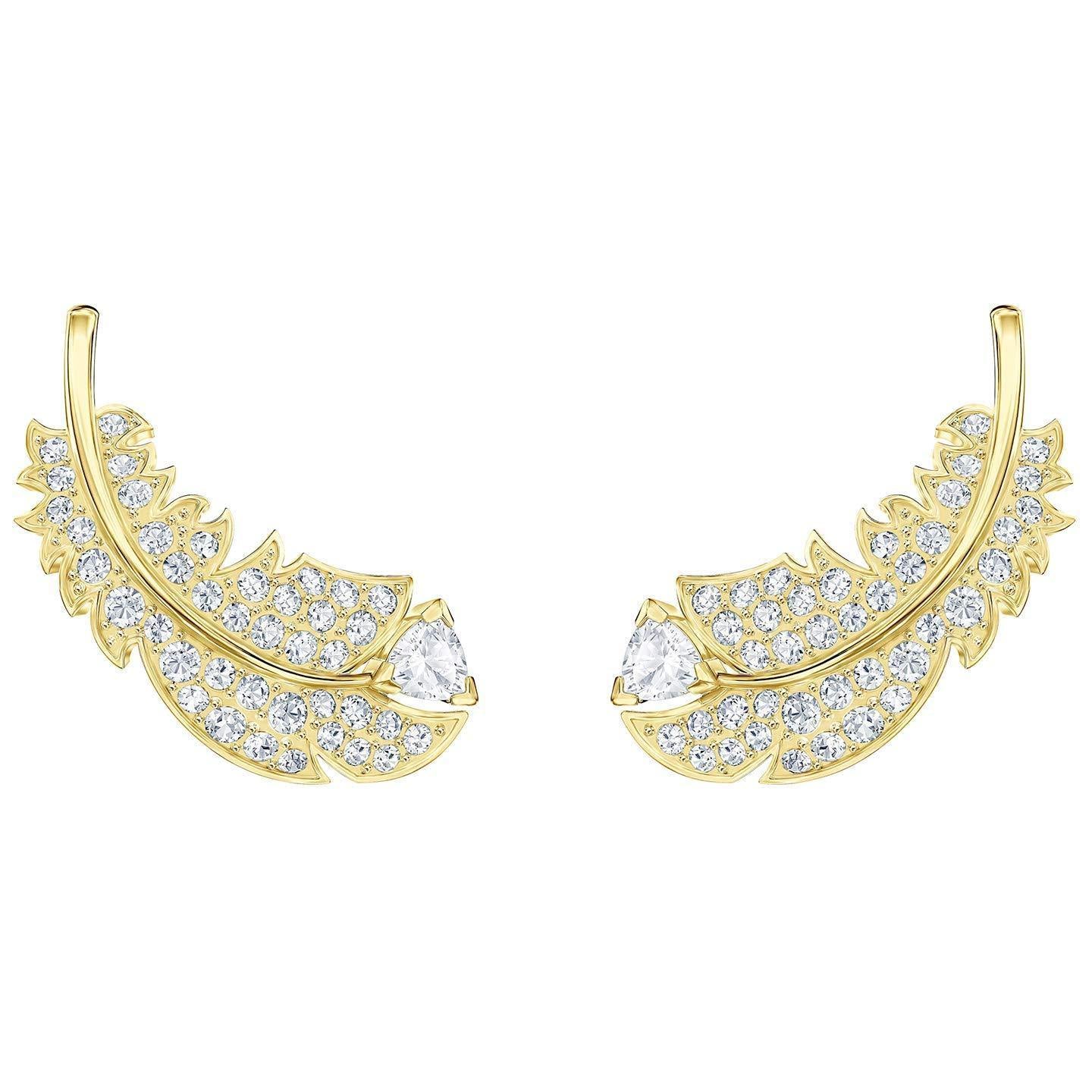 Swarovski Crystal Nice Clear Gold-Tone Plated Feather Earrings - JOY2ESpree