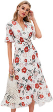 
                        
                          Load image into Gallery viewer, Miessial Women's Summer Chiffon V Neck Ruffle Maxi Dress Polka Dot Long Beach Wrap Dress
                        
                      