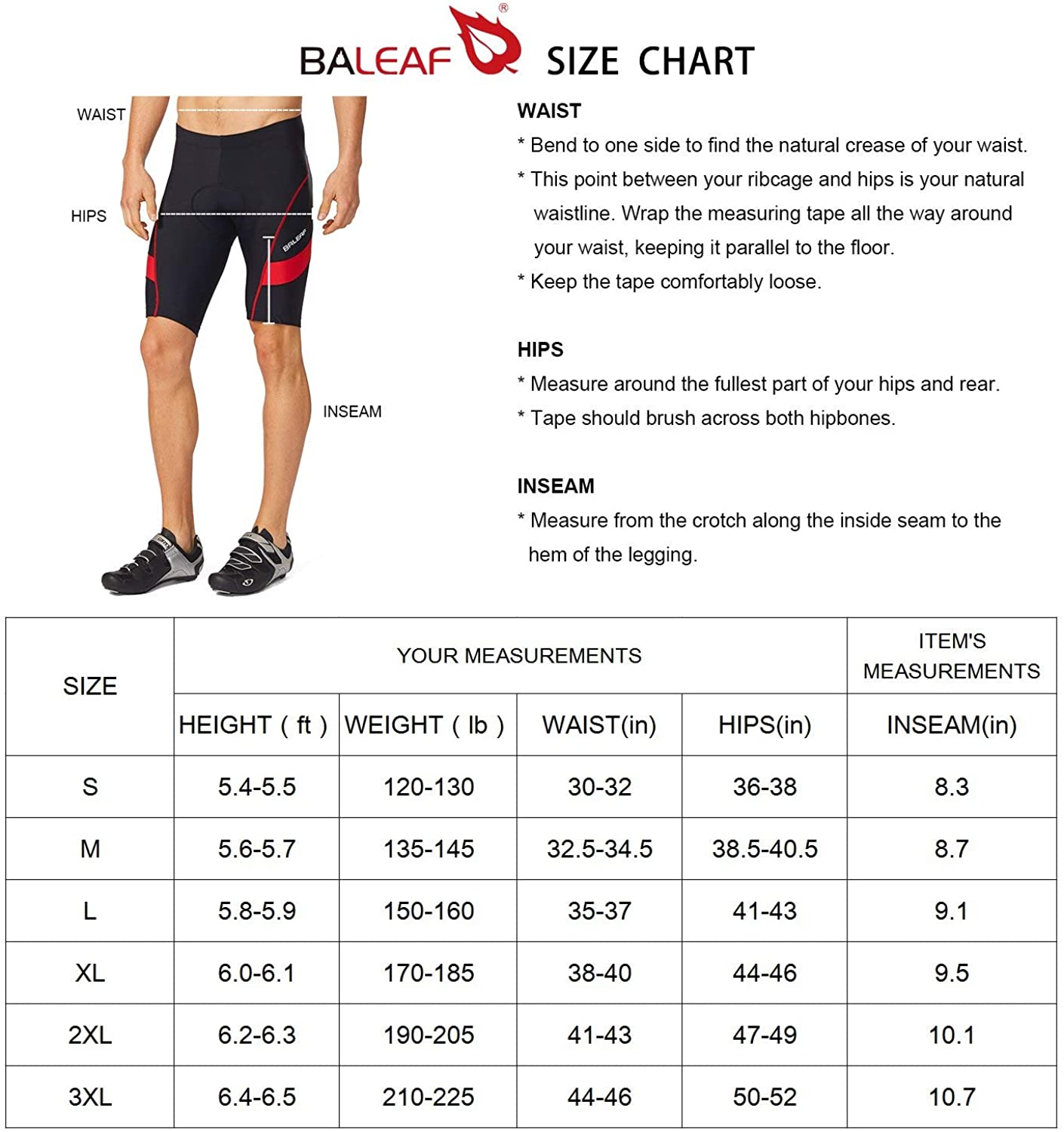 BALEAF Men's Bike Shorts Padded Cycling Bicycle Road Bike Tights Biker Pockets UPF 50+