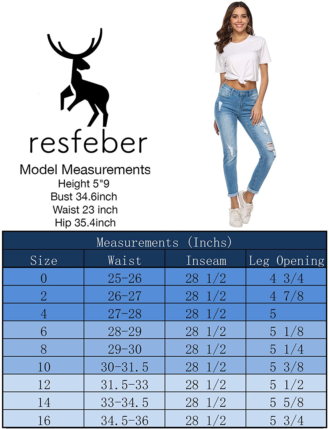 Resfeber Women's Ripped Boyfriend Jeans Cute Distressed Jeans Stretch Skinny Jeans with Hole