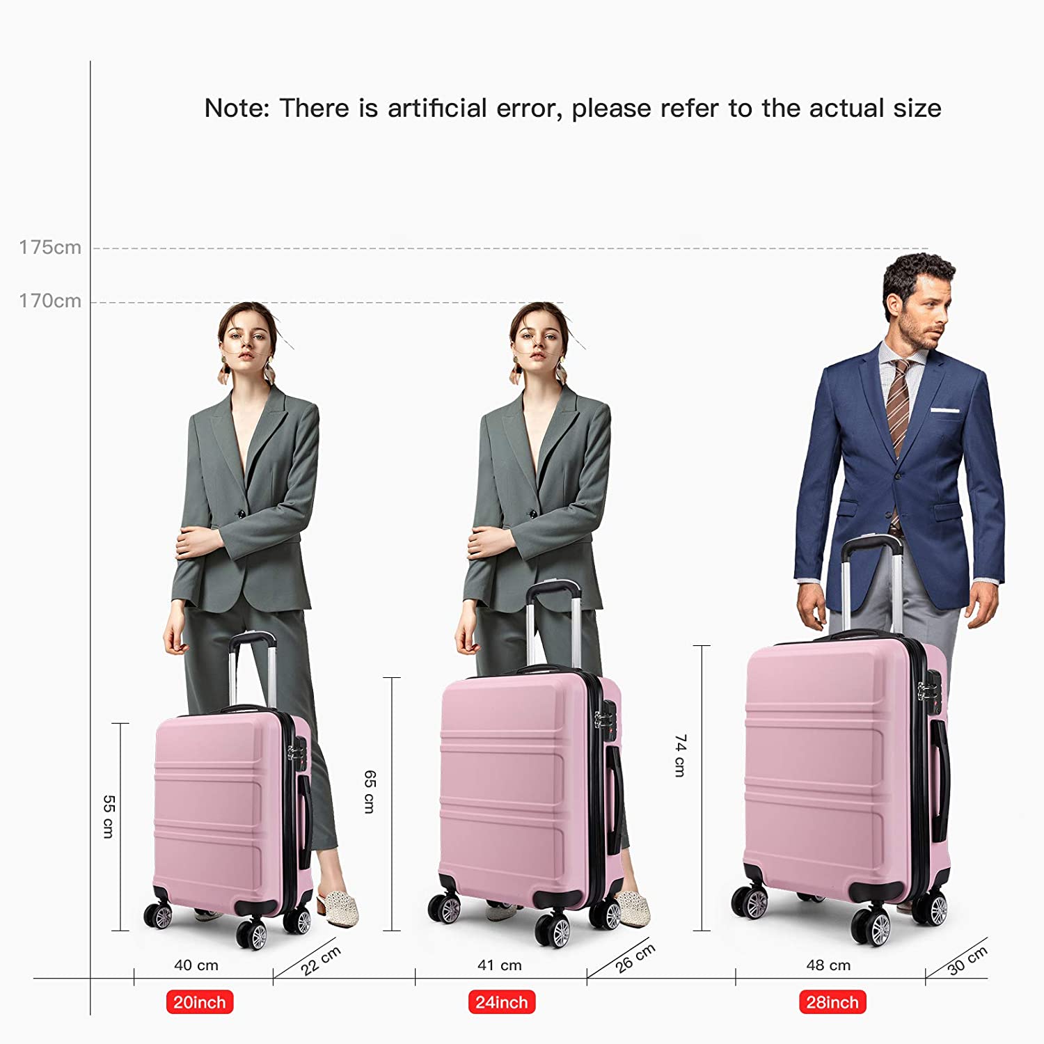 Kono 3 Pieces Luggage Set Hard Shell with Spinner Wheels Lightweight Rolling Suitcases Set with YKK Dual Zipper TSA Lock for Travel (Grey)