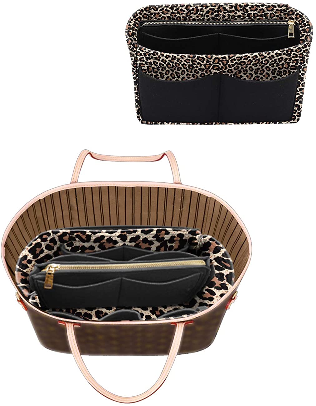 Felt Purse Bag Organizer Insert with zipper Bag Tote Shaper Fit Speedy Neverfull MM GM