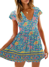 
                        
                          將圖片載入圖庫檢視器 KIRUNDO Women’s  Summer Hot Short Sleeve V-Neck High Waist Floral Print Mini Sun Dress
                        
                      