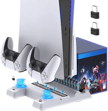 
                        
                          Load image into Gallery viewer, Vertical Stand with Cooling Fan for PS5 Console and Playstation 5 Digital Edition - JOY2ESpree
                        
                      