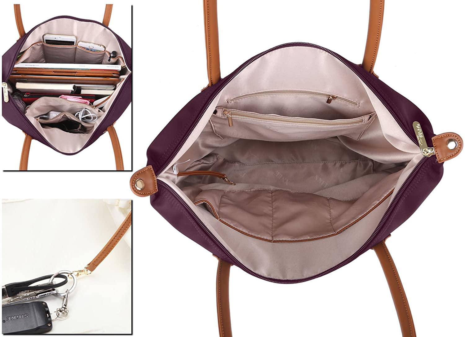 NNEE Water Resistance Nylon Tote Bag & Multiple Pocket Design