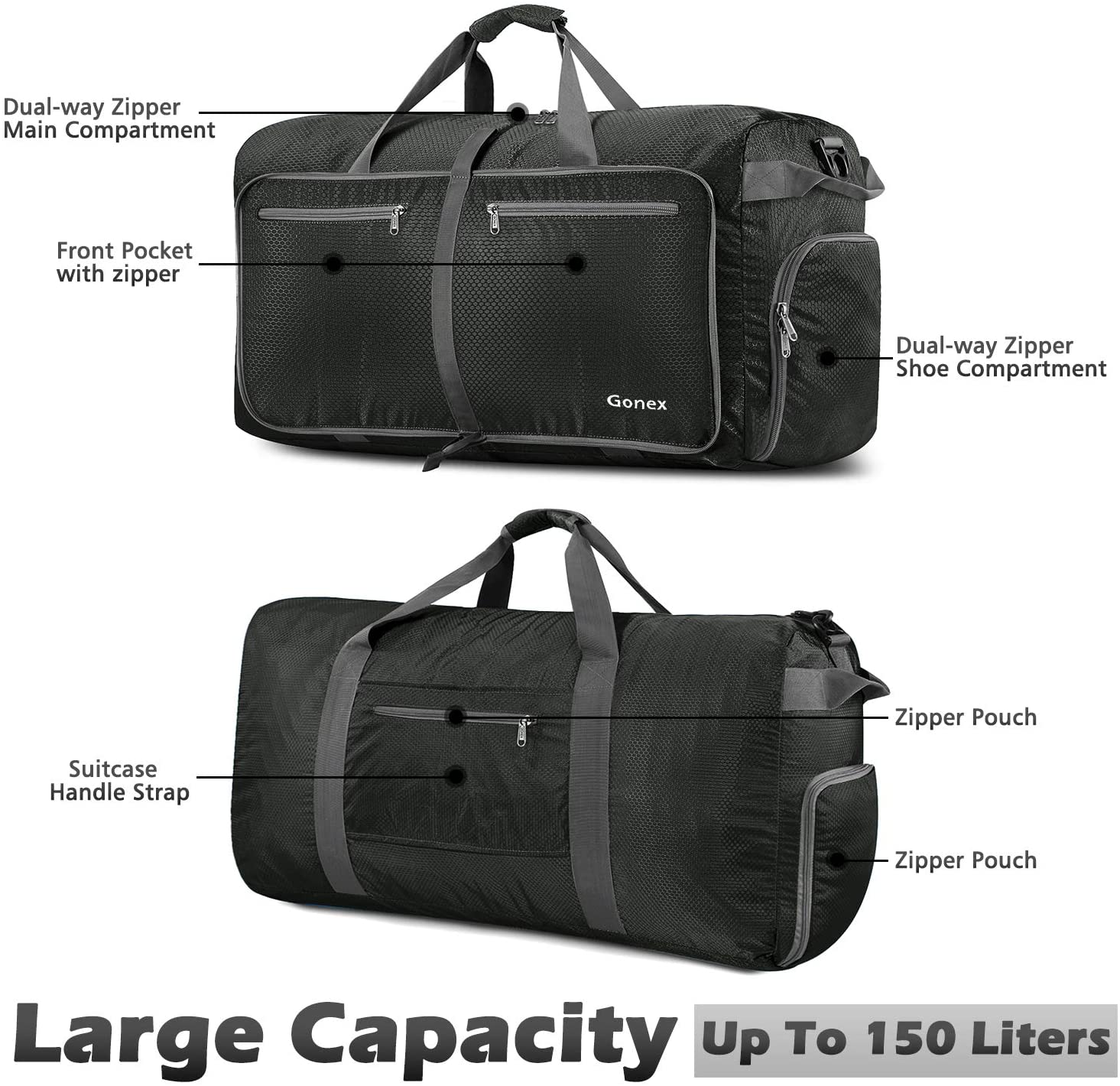 Gonex 150L Travel Duffel Bag Foldable Extra Large Duffle Bag XL Heavy Duty for Men Women for Luggage Shopping Gray