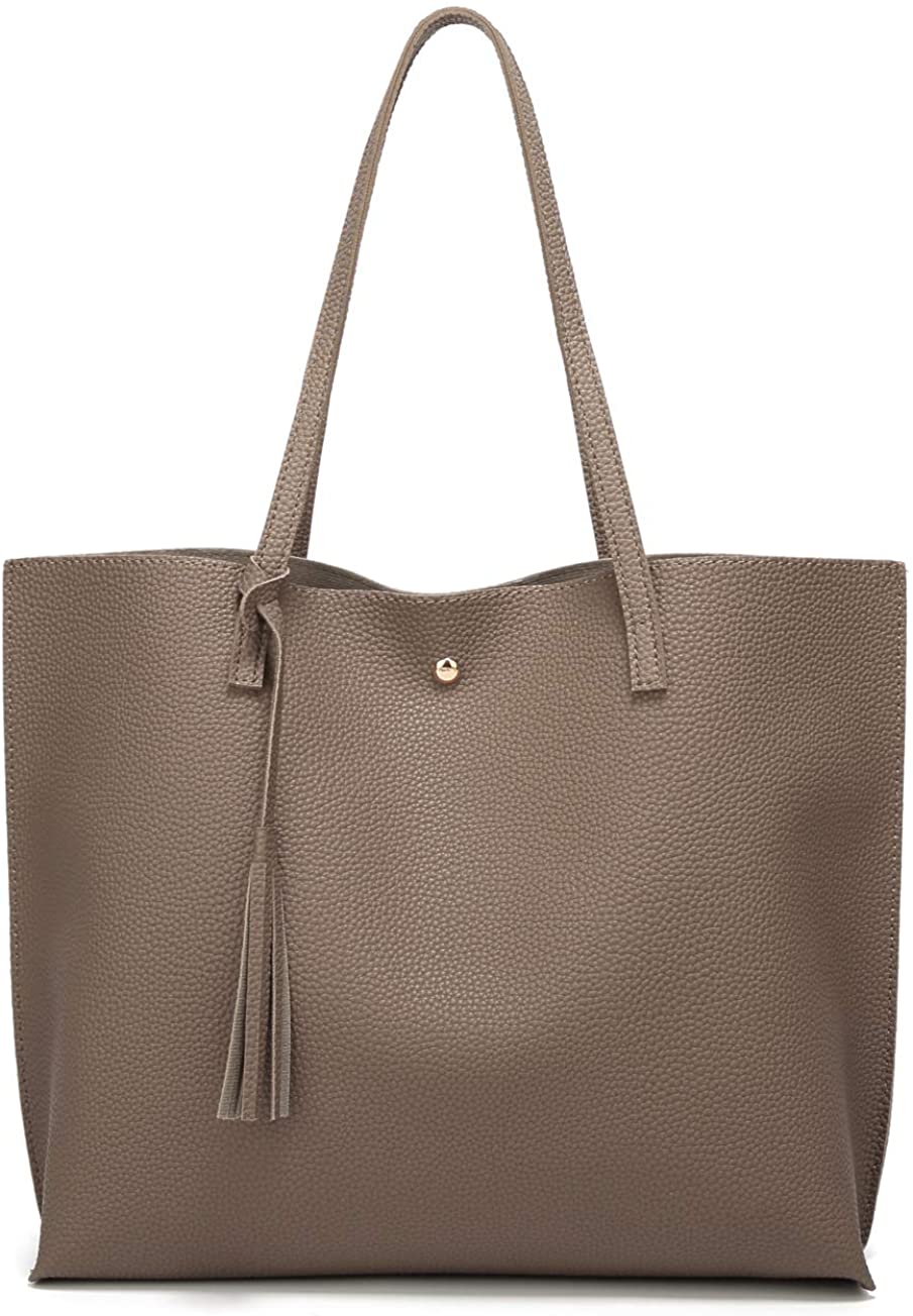 Women's Soft Faux Leather Tote Shoulder Bag from Dreubea, Big Capacity Tassel Handbag