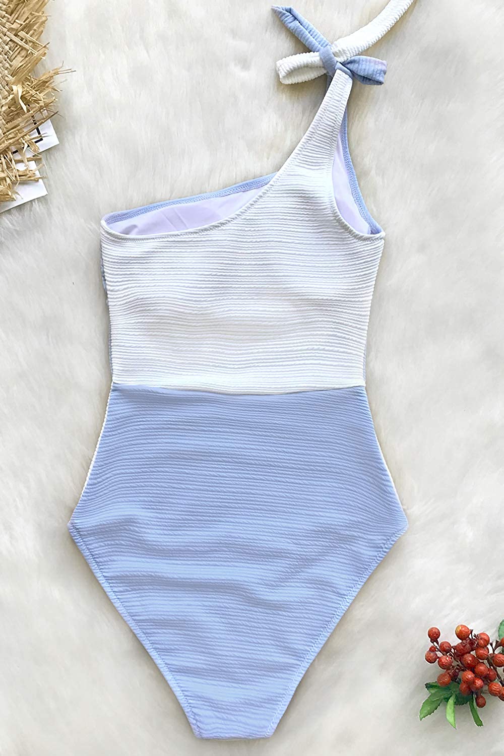 CUPSHE Women's One Piece Swimsuit Color Block One Shoulder Bowknot Bathing Suit