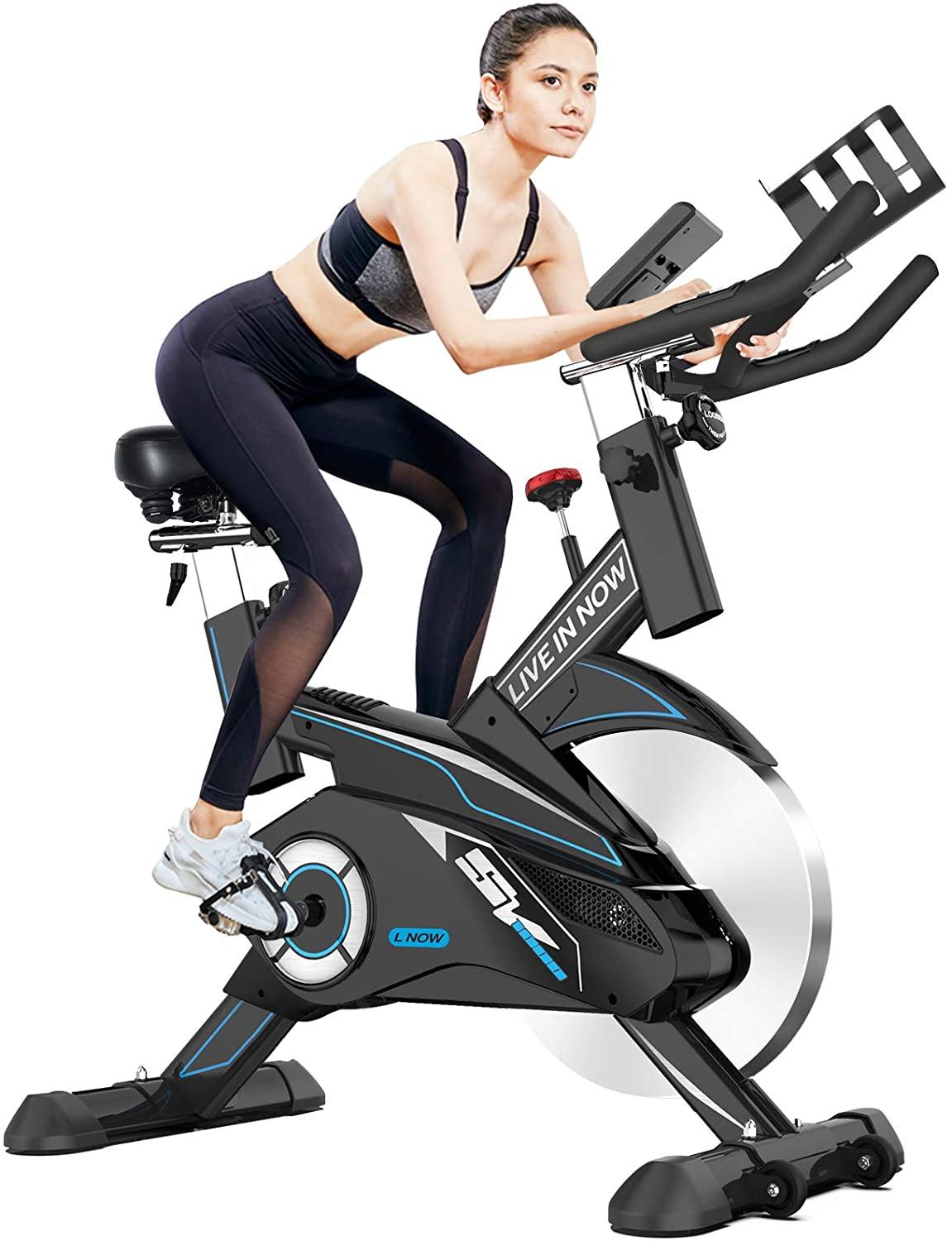 Pooboo Indoor Cycling Bike Belt Drive Exercise Bike Stationary with Comfortable Seat Cushion, Tablet Holder and LCD Monitor for Home Workout - JOY2ESpree