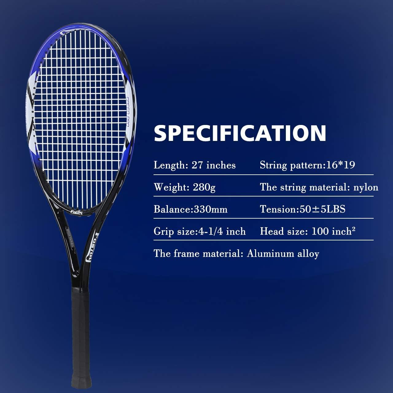 Fostoy Adult Recreational Tennis Racket, 27 inch Tennis Racquet with Carry Bag, Professional Tennis Racket, Good Control Grip, Vibration Dampe - JOY2ESpree