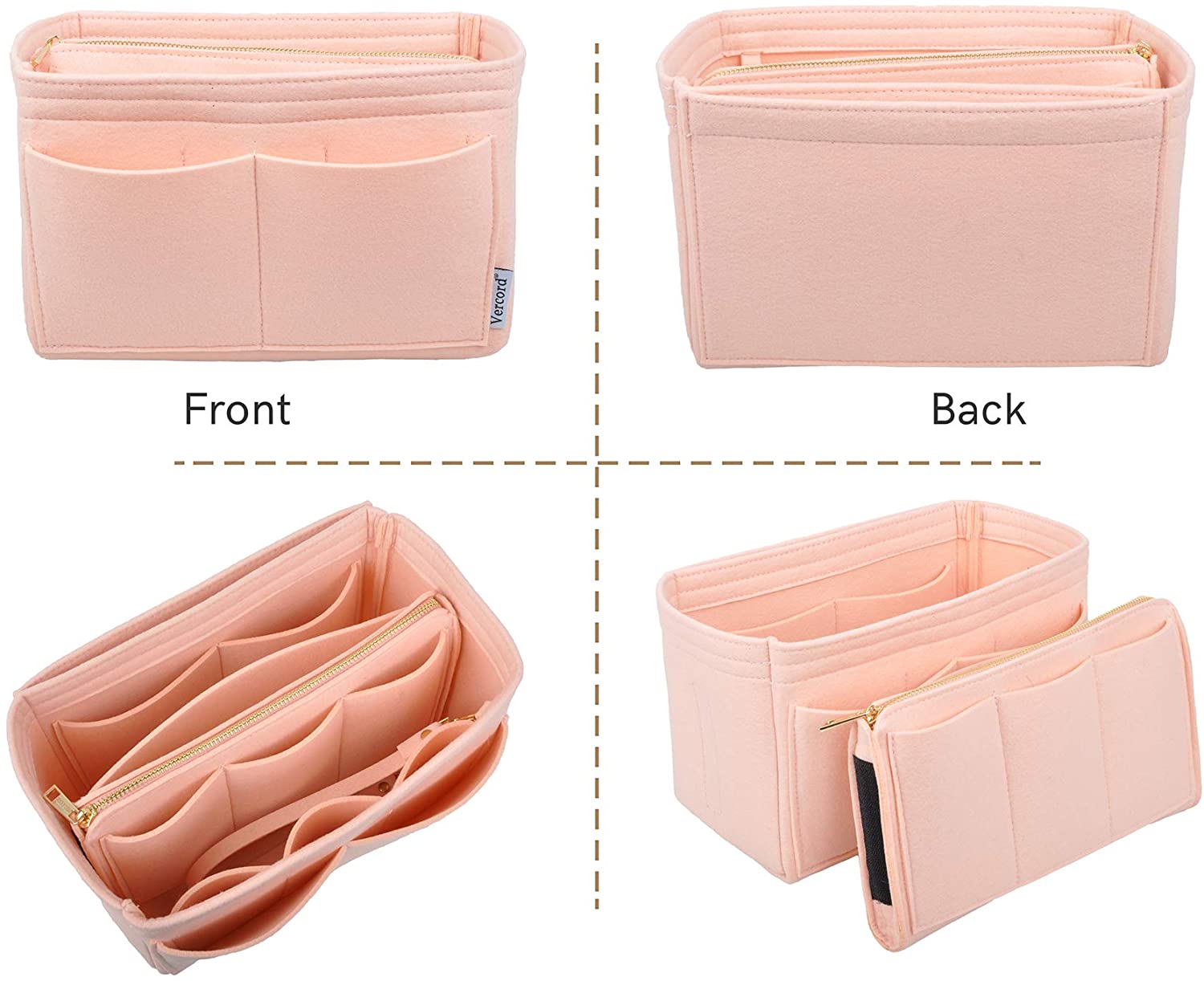 Vercord Felt Organizer Insert for Purse Handbag Tote Bag in Bag Inside Shaper Divider Neo Beige Small