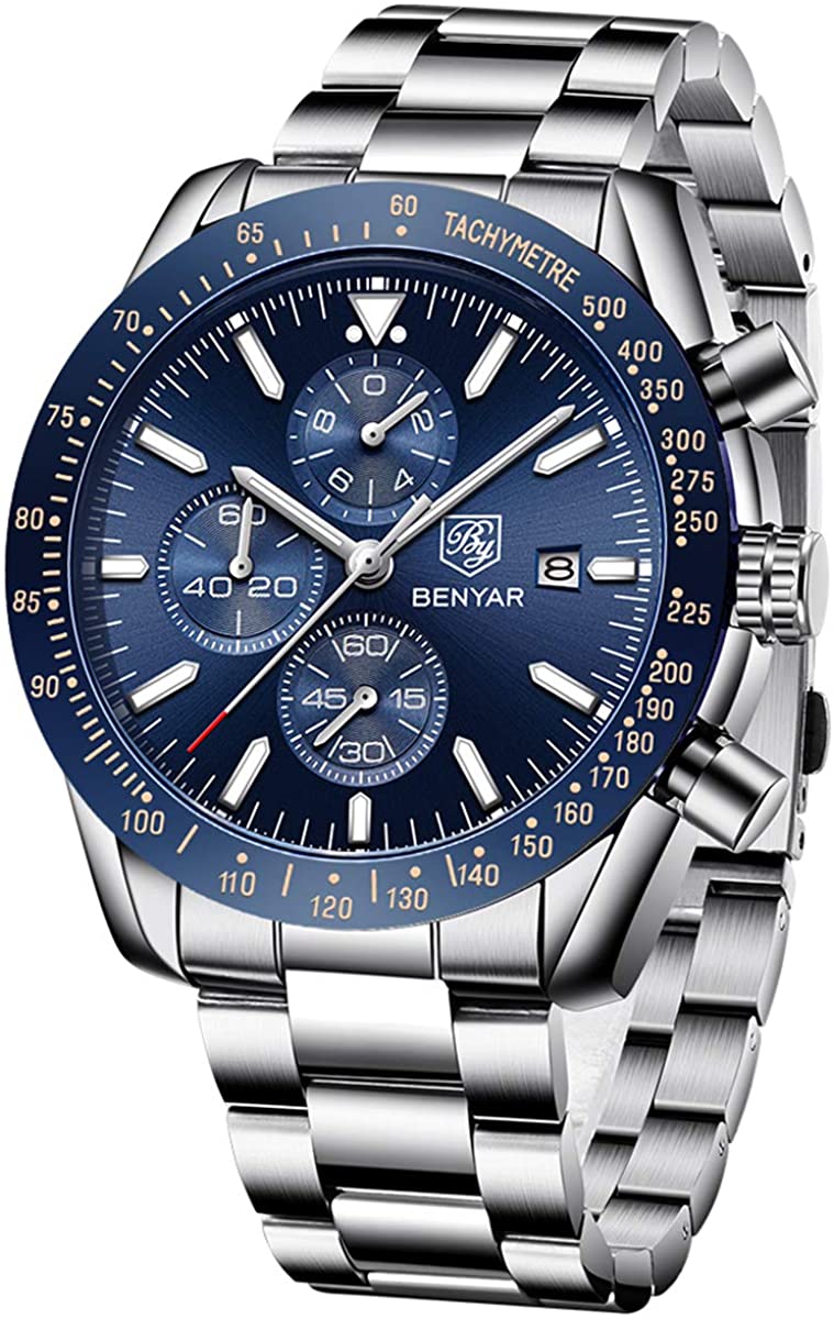 BENYAR Chronograph Mens Watch Quartz Movement 30M Waterproof | Leather Watch Strap