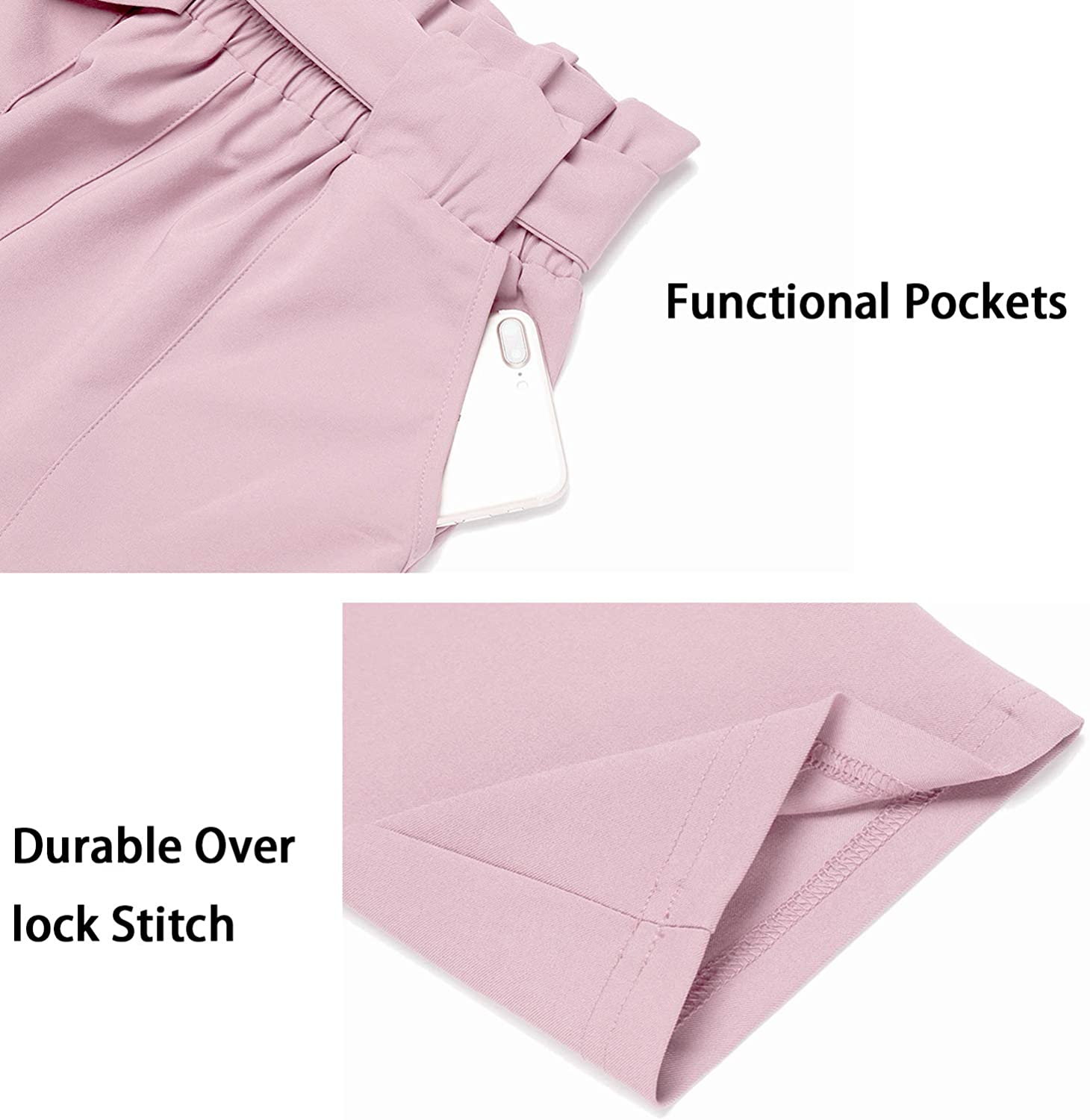 Freeprance Women's Pants Casual Trouser Paper Bag Pants Elastic Waist Slim Pockets