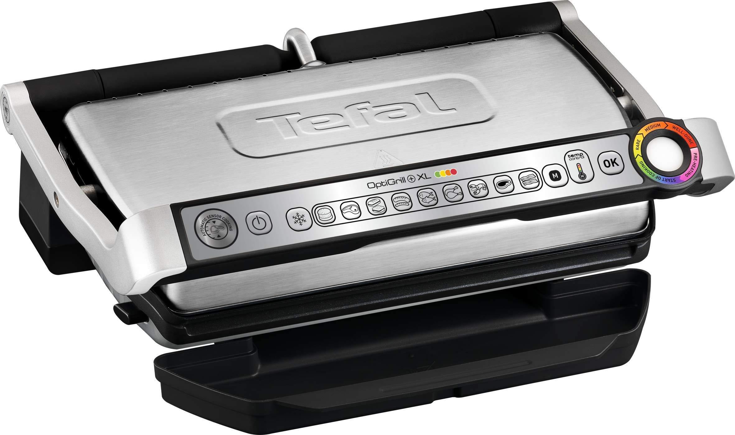 T-fal GC722D53 1800W OptiGrill XL Stainless Steel Large Indoor Electric Grill with Removable and Dishwasher Safe Plates, Silver - JOY2ESpree
