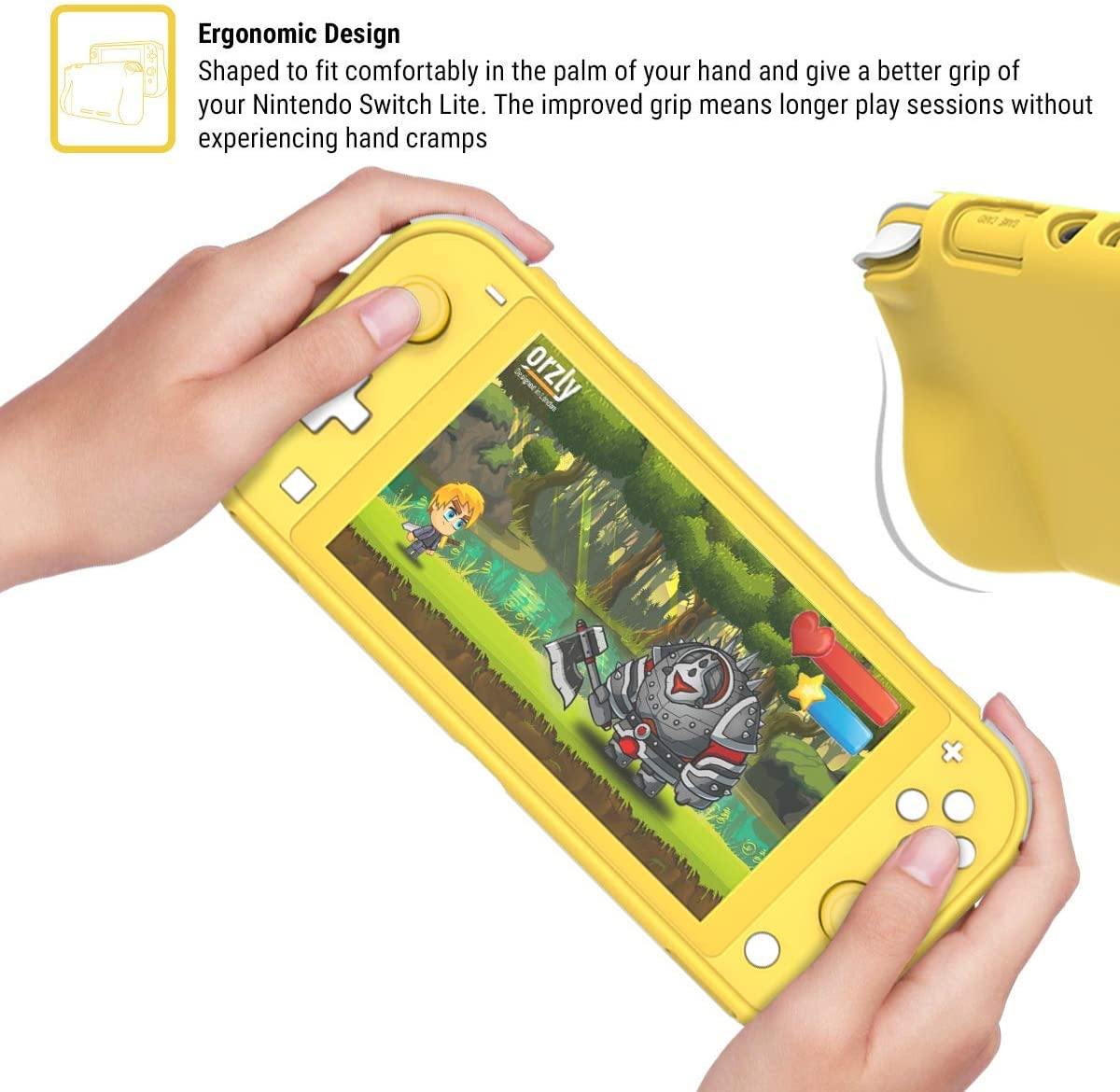 Orzly Grip Case for Nintendo Switch Lite – Case with Comfort Padded Hand Grips, Kickstand, Pack of Thumb Grips - Turquoise Blue - JOY2ESpree