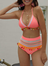 
                        
                          Cargar imagen en el visor de la galería, Bdcoco Women's High Waist Two Pieces Bikini Set Padded Stripe Tassel Swimsuit
                        
                      