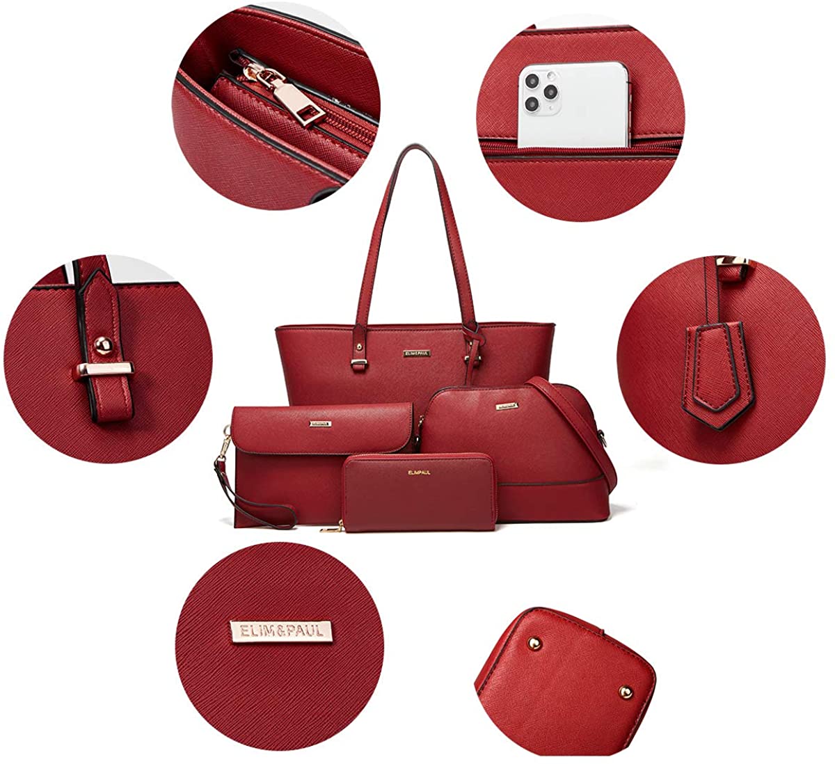 Women Fashion Handbags Wallet Tote Bag Shoulder Bag Top Handle Satchel Purse Set 4pcs