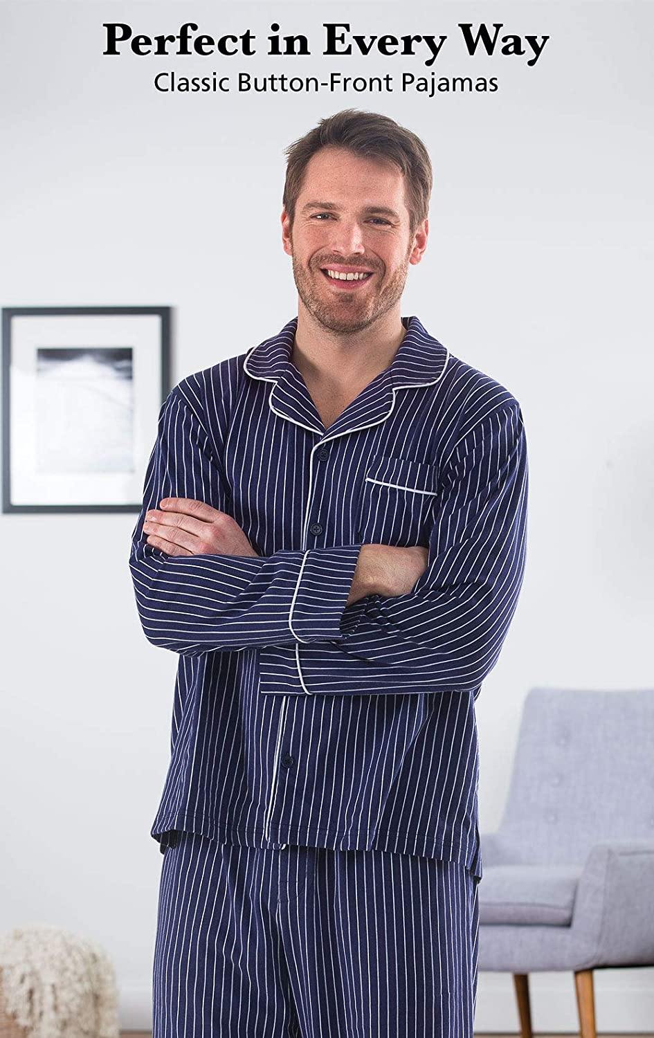 PajamaGram Classic Mens Pajamas Cotton - Men Pajamas Set