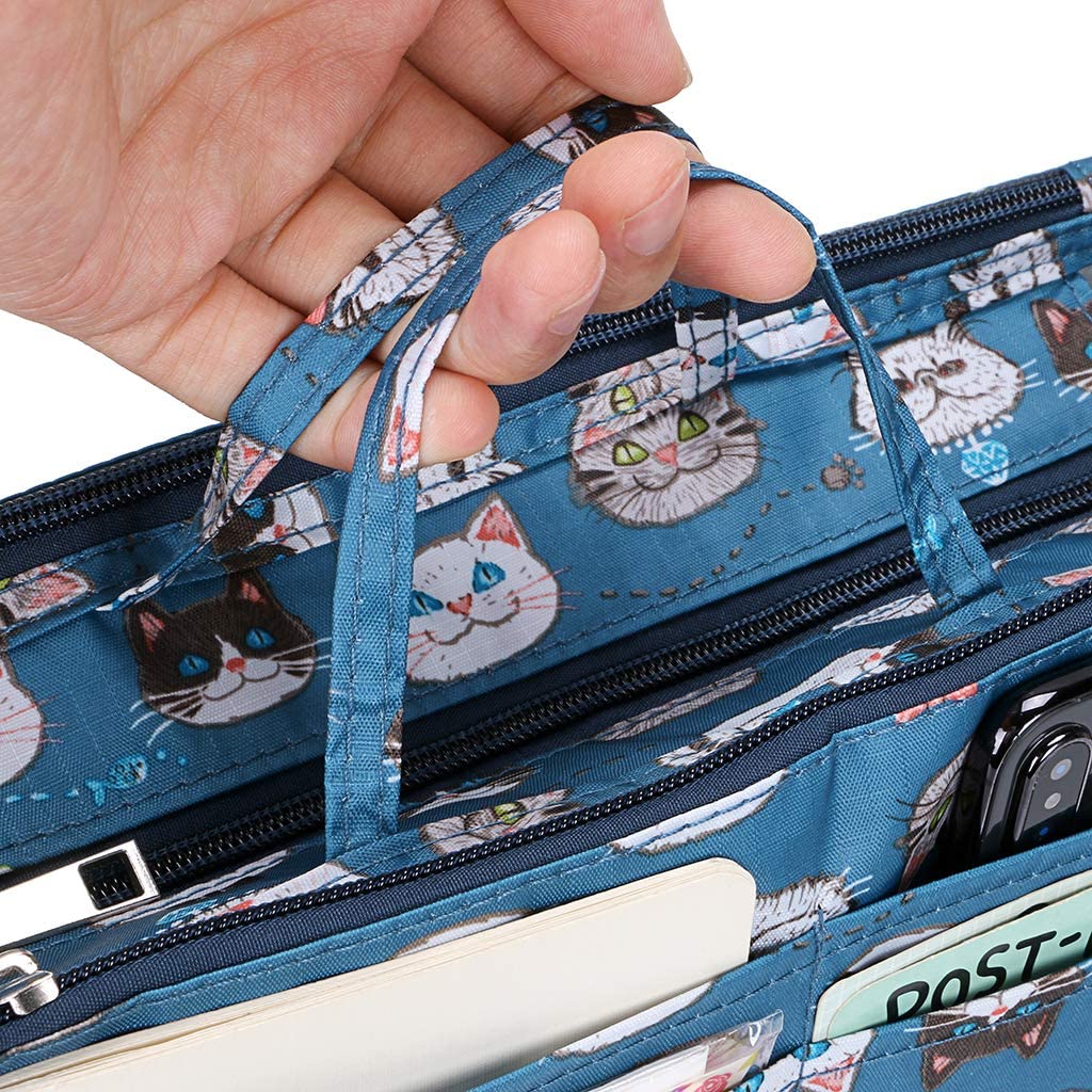 BTSKY New Printing Handbag Organizers Inside Purse Insert-High Capacity 13 Pockets Bag Tote Organizer with Handle Peacock Flower