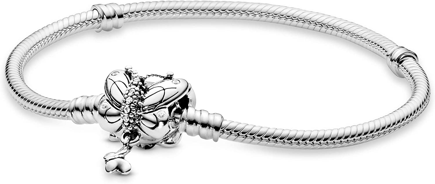 Pandora Jewelry Moments Butterfly Clasp Snake Chain Cubic Zirconia Bracelet in Sterling Silver - JOY2ESpree