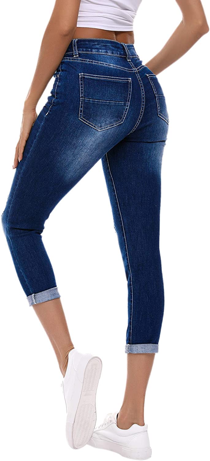 Resfeber Women's Ripped Boyfriend Jeans Cute Distressed Jeans Stretch Skinny Jeans with Hole