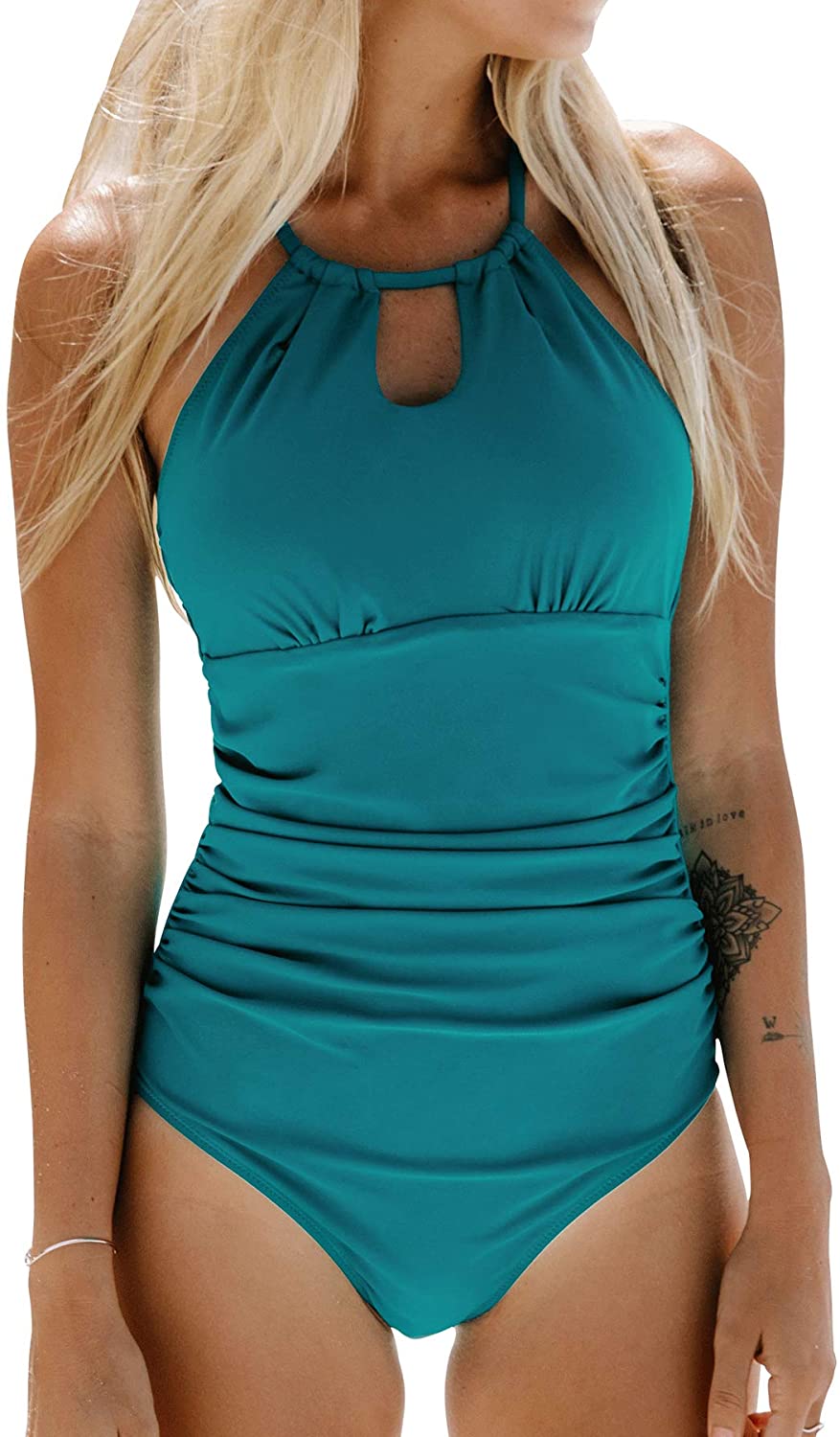 CUPSHE Women's One Piece Swimsuit High Neck Tummy Control Swimwear Bathing Suit