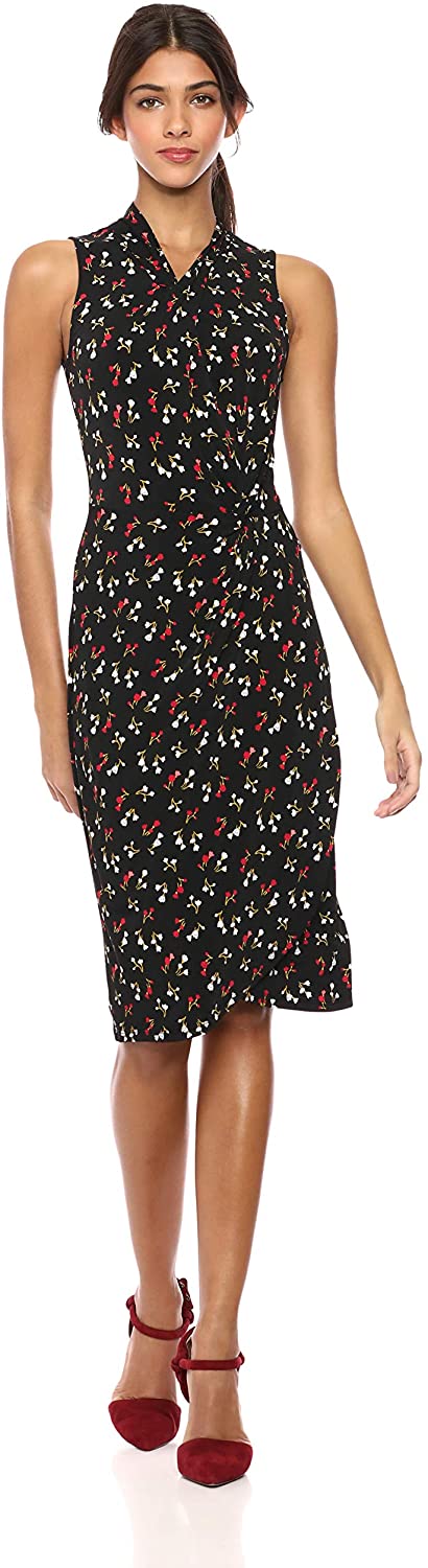 Amazon Brand - Lark & Ro Women's Sleeveless Crossover Twist Neck Faux Wrap Dress