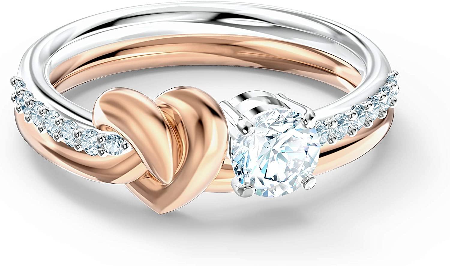 SWAROVSKI Women's Lifelong Heart Ring Collection, Rose Gold Tone & Rhodium Finish, Clear Crystals - JOY2ESpree