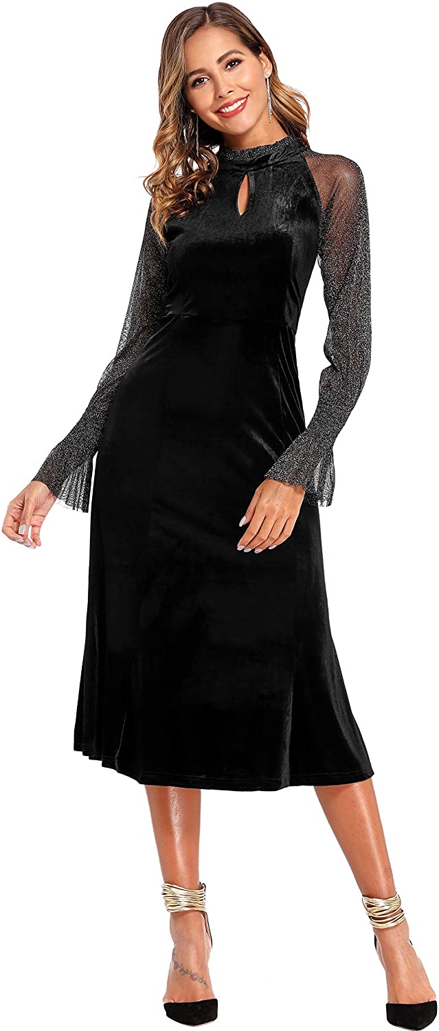 Velvet Formal Dress Lace Splicing Glitter Gowns