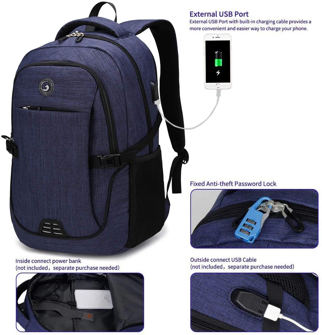 SHRRADOO Durable Anti Theft Laptop Backpack Travel Backpacks Bookbag
