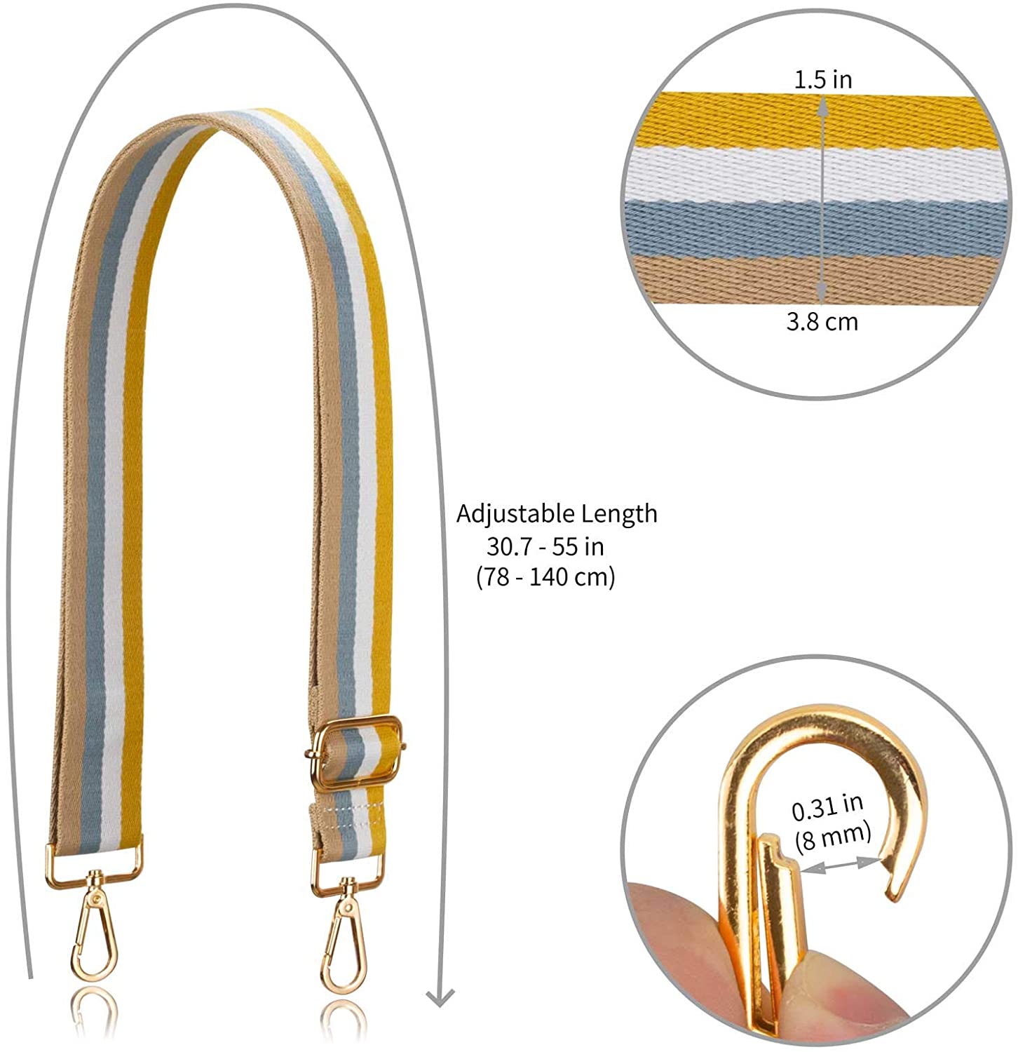 Allzedream Purse Strap Replacement Crossbody Handbag Stripe Wide Adjustable