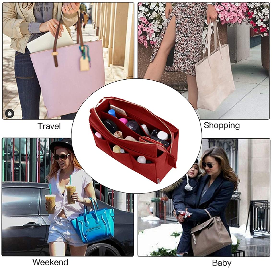 Purse Organizer Insert, Bag Organizer with NEW Detachable Zipper cover, fits Speedy Neverful, St Lious, Tote, 5 Size