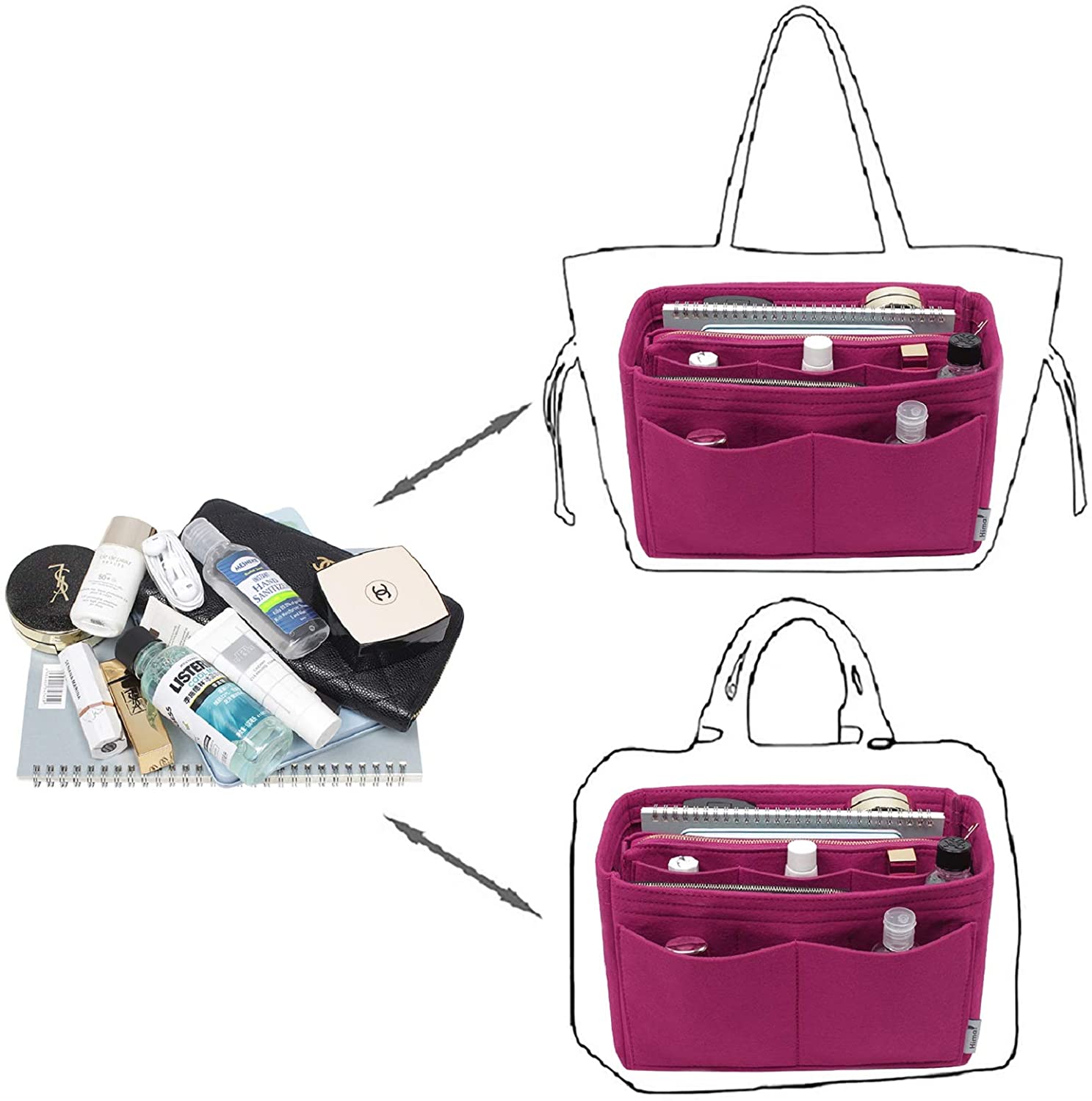 Purse Organizer Insert, Bag Organizer, Bag in Bag, Perfect for Speedy Neverfull and More, 5 Size (X-Large, Black)