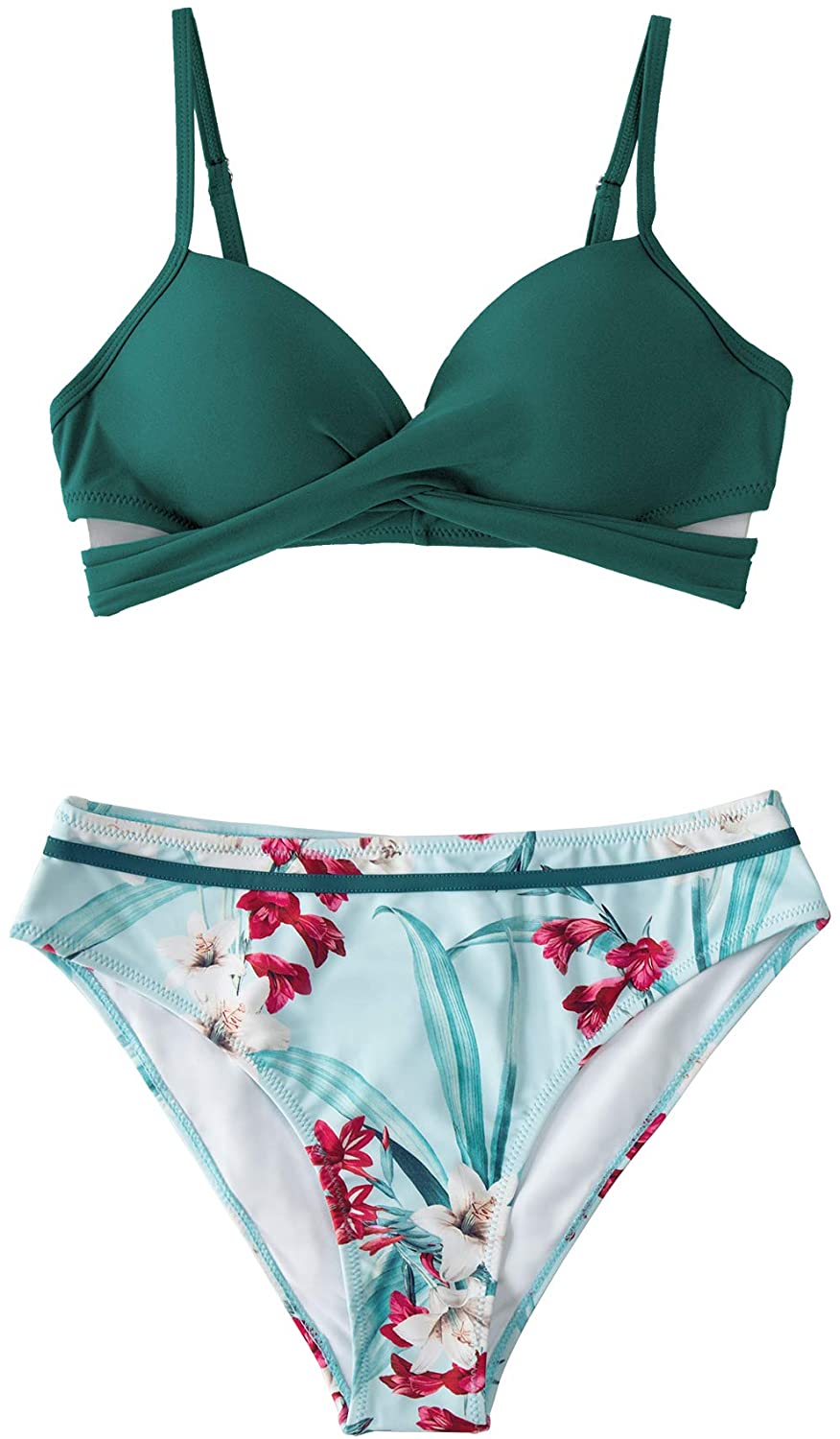 CUPSHE Women's Wrap Top Floral Bottom Bathing Suit Two Piece Sexy Swimsuit