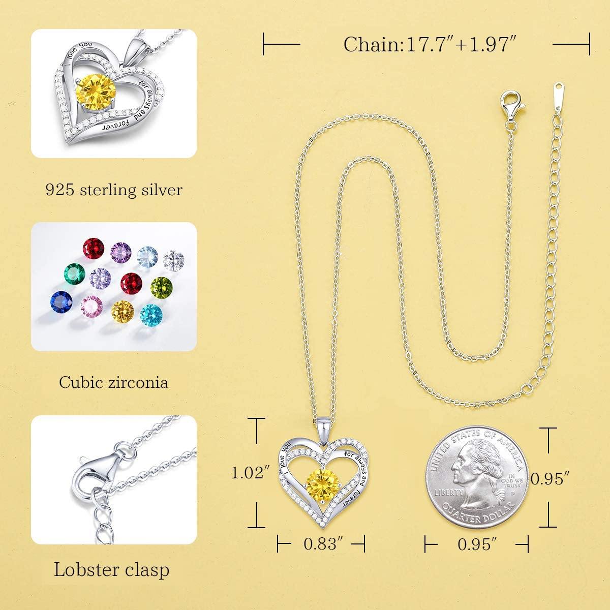 CDE Forever Love Heart Women Necklace 925 Sterling Silver Rose Gold Plated Birthstone Pendant Necklaces for Women - JOY2ESpree