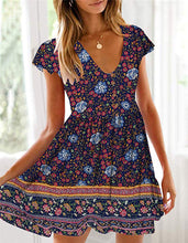
                        
                          將圖片載入圖庫檢視器 KIRUNDO Women’s  Summer Hot Short Sleeve V-Neck High Waist Floral Print Mini Sun Dress
                        
                      