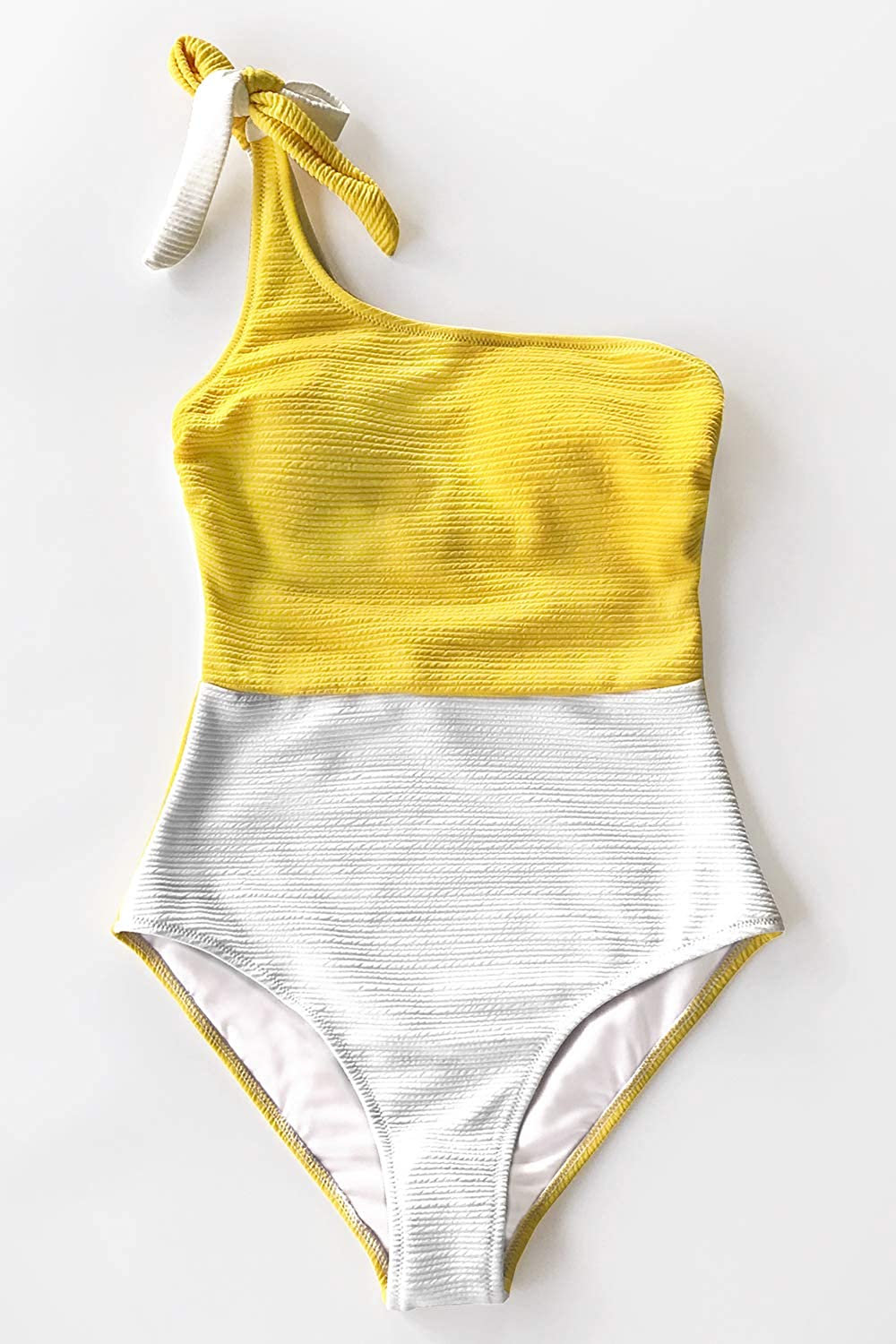 CUPSHE Women's One Piece Swimsuit Color Block One Shoulder Bowknot Bathing Suit