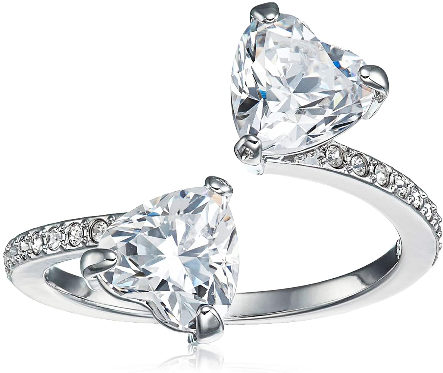 SWAROVSKI Women's Attract Soul Double Heart Ring Collection, Rhodium Finish, Clear Crystals - JOY2ESpree