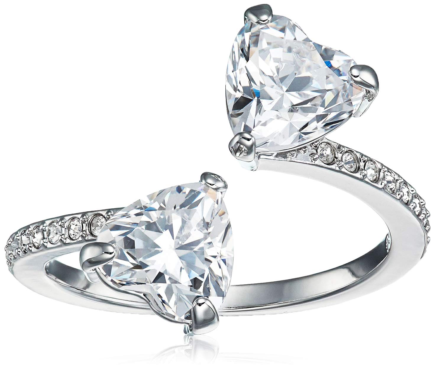 SWAROVSKI Women's Attract Soul Double Heart Ring Collection, Rhodium Finish, Clear Crystals - JOY2ESpree