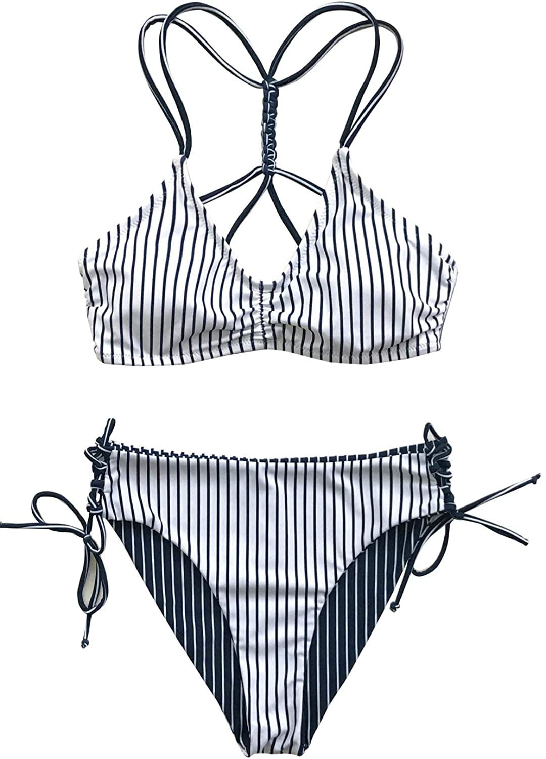 CUPSHE Women's Back Braided Straps Reversible Bottom Strappy Lace Up Bikini Sets