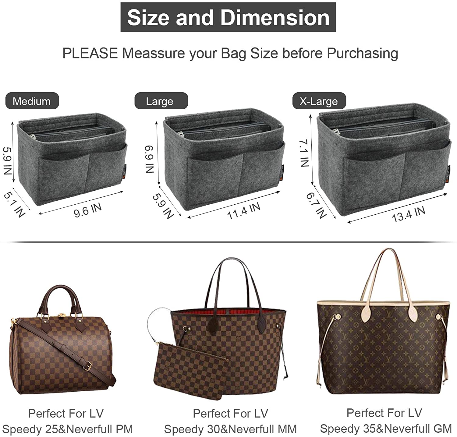 Purse Organizer Insert, Handbag & Tote Organizer, Bag in Bag, Perfect for Speedy Neverfull and More